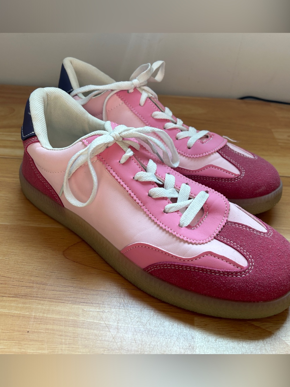 Women's Pink Two-Tone Lace-Up Sneakers